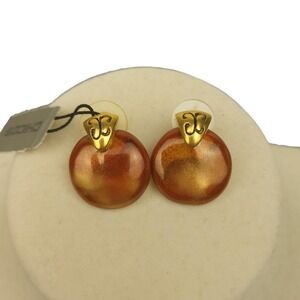 Chico's Vintage Gold Tone Marbled Resin Doorknob Earrings Bold Old Money NWT